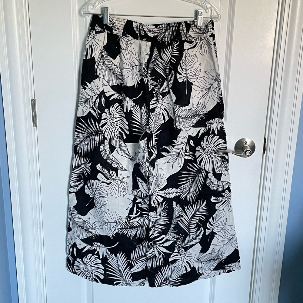 Christian Siriano Linen Tropical Wide Leg Pants black white floral 54287 - Picture 6 of 11